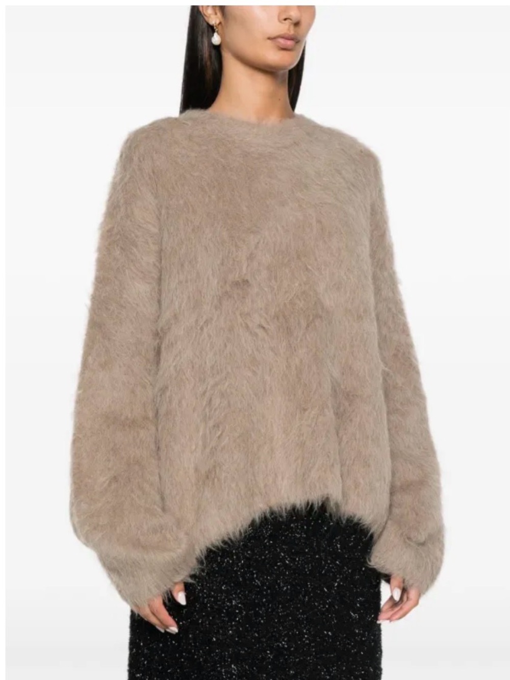 Toteme Alpaca Blend Neutral Shaggy Oversized Minimalist 90’s Crewneck Sweater XS